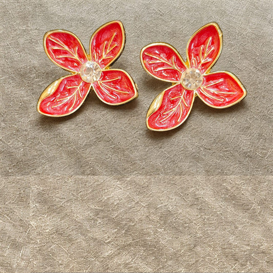 Elegant Flower Stud Earrings with Crystal – Cute Floral Anti Tarnish Gold Plated Earrings for Women & Girls