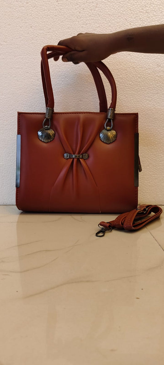 CLASSIC  BROWN FAUX LEATHER  HANDBAG