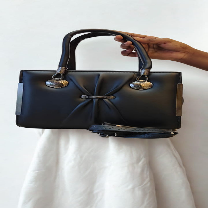 ELEGANT BLACK FAUX LEATHER HANDBAG