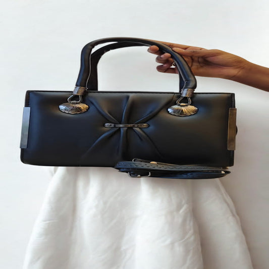 ELEGANT BLACK FAUX LEATHER HANDBAG