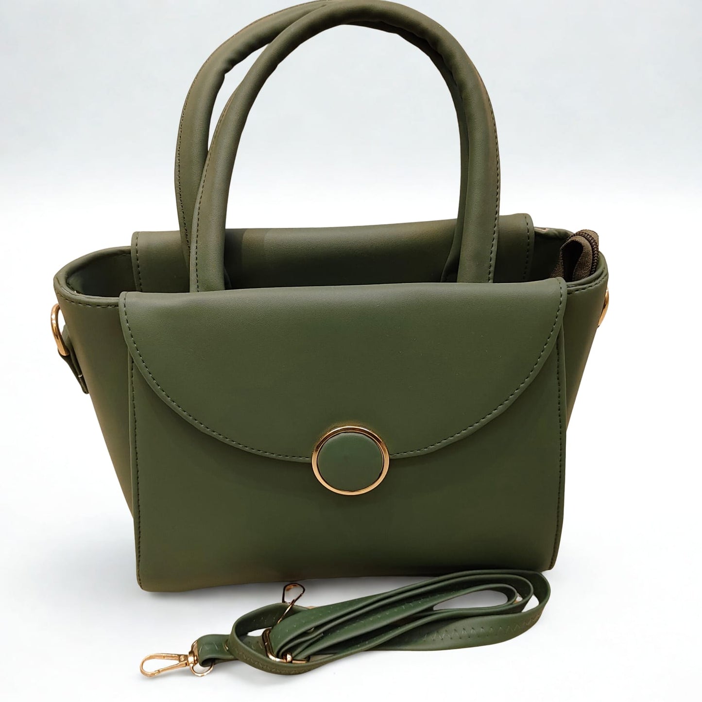 ELEGANT  OLIVE GREEN  FAUX LEATHER HANDBAG