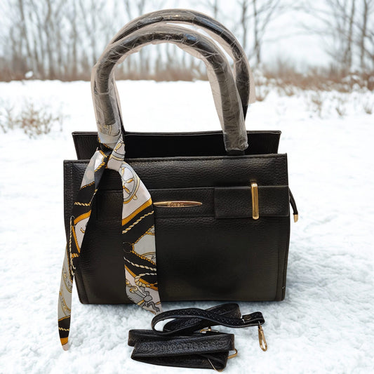 LUXURY  BLACK FAUX  LEATHER HANDBAG