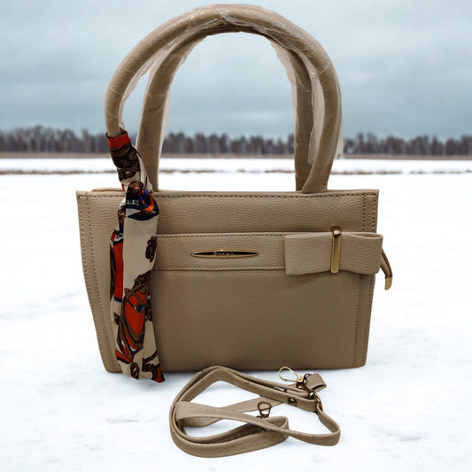 CHIC BEIGE FAUX  LEATHER HANDBAG
